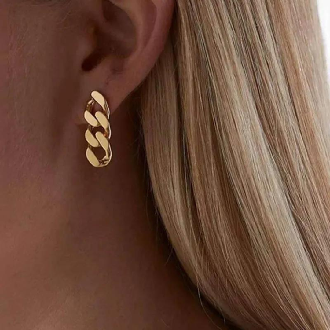 Minimalist Jewelry Hypoallergenic Stainless Steel 18K Gold Plated Cuban Link Chain Drop Stud Earrings For Women